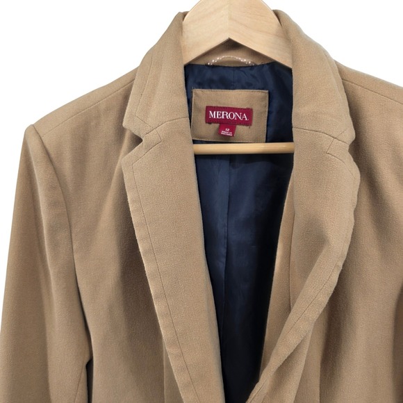 Merona Blazer Womens 12 Tan Brown Single Button Long Sleeve Lined Business - Picture 1 of 6
